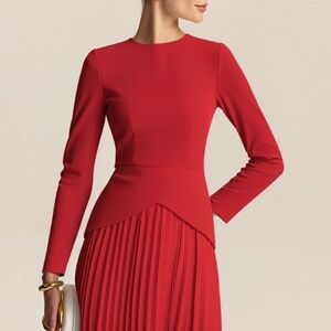 NWT Long Sleeve Red Pleated Dress